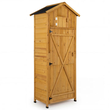 70'' Tall Fir Wood Outdoor Storage Cabinet with Lockable Doors and Foldable Table