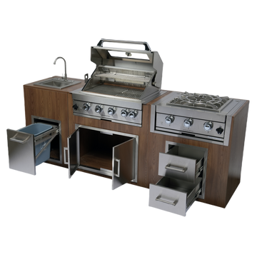 Built-in Outdoor Kitchen 32 inch LPG Gas Grill 60000 BTU Stainless Steel Four burners Grill with Infrared Rear Bunrer and Door and Drawer Combo and Drop in Stainless Steel 304# Sink with BBQ Tool Set