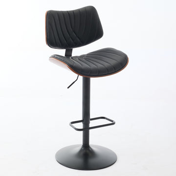 Walnut Bentwood Bar Stools Mid Century Modern Adjustable Counter Height Black Leather Upholstered 360°Swivel Bar Chairs for Kitchen Island/Dining Room/Cafe