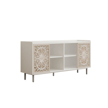 Clihome Living Room Furniture Mid Century Modern Tv Stand Kitchen Storage White Curio Buffet Cabinet suitable for TV cabinets,tables,sideboards,decorative cabinets(WHITE)