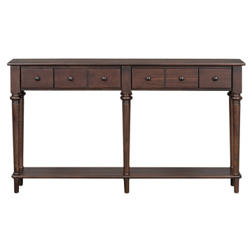 Clihome Entryway Table with 4 Drawers, Retro Console Table with Open Shelf for Entryways, Living Rooms, and Hallways (Espresso)