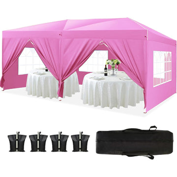 10'x20' Folding Canopy with 6 Removable Sidewalls Outdoor Event Shelter UPF 50+ Gazebo Portable Tents for Parties Beach Camping Wedding EZ Pop Up Canopy