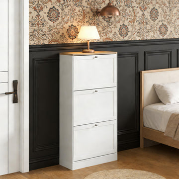 Shoe Cabinet with 3 Flip Drawers - Modern Narrow Shoe Storage for Entryway, 12-18 Pairs