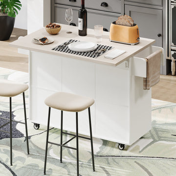 Mobile Kitchen Island Cart Foldable Top, Convertible to Fixed Cabinet with Trash & Storage, Oak