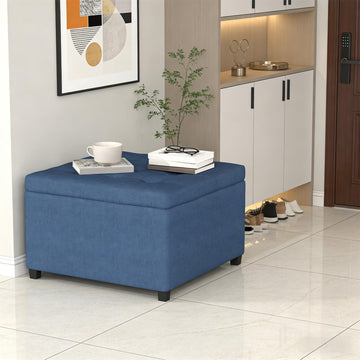 Round Storage Ottoman Bench Blue Entryway Sofa Bench with Lift-Top Storage