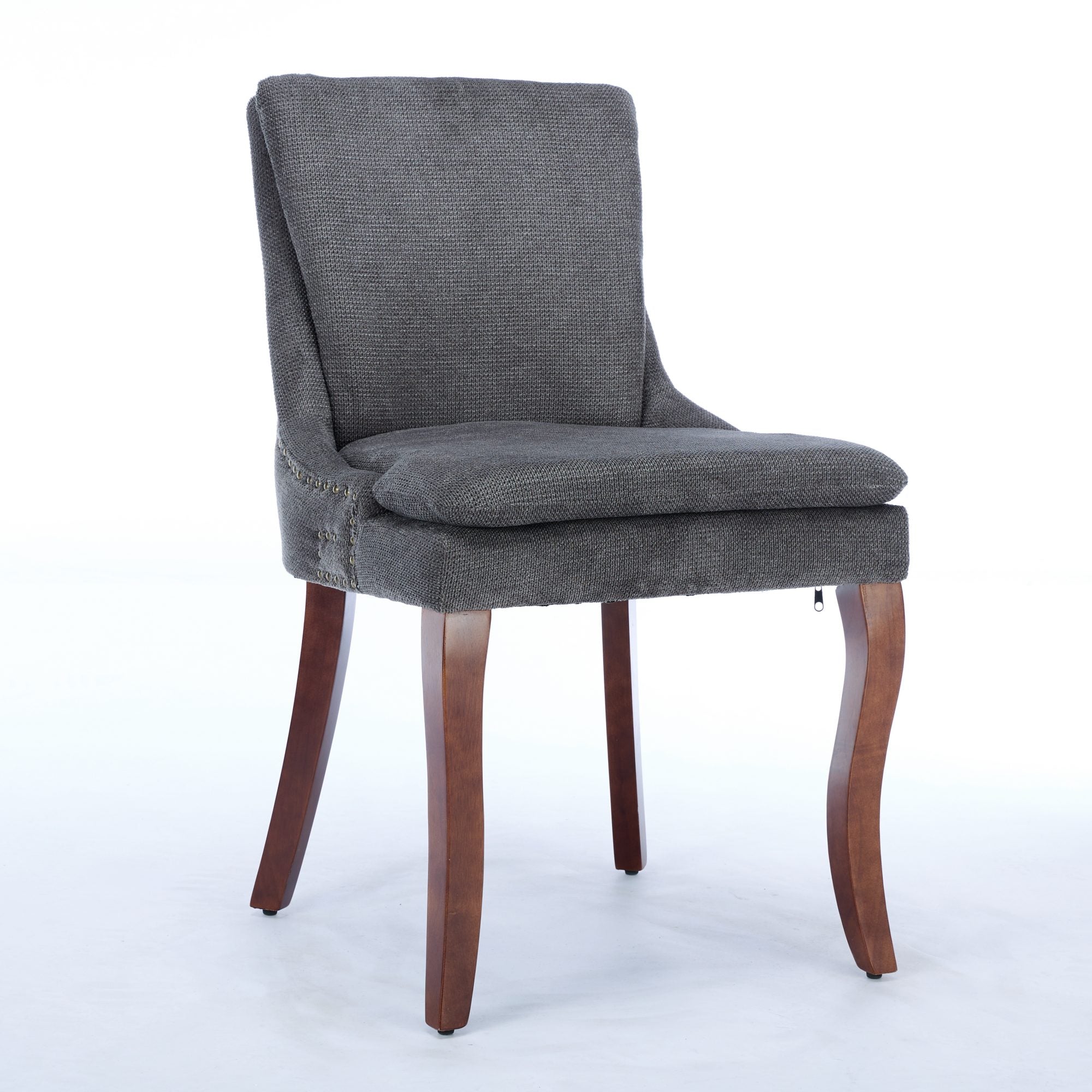 Modern Dining Chairs Set of 2,Double-layer Cushioned Chenille fabric Upholstered Accent Side Leisure Chairs with Mid Back and Curved Solid Wood Legs for Living Room/Dining Room-Gray/Beige