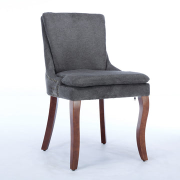 Modern Dining Chairs Set of 2,Double-layer Cushioned Chenille fabric Upholstered Accent Side Leisure Chairs with Mid Back and Curved Solid Wood Legs for Living Room/Dining Room-Gray/Beige