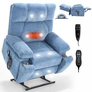 Blue/Grey/Brown/Beige Heat Massage Dual Motor Infinite Position Up to 350 LBS Large Electric Power Lift Recliners with Hidden Cup Holders, Power-Remote, Medium-firm and Heavy Duty