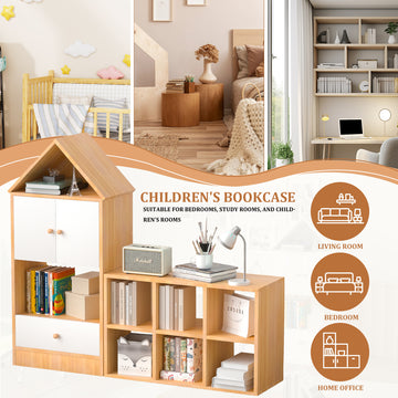 Versatile Children's Bookshelf with House-Shaped Design, Multi-Functional Storage for Books and Toys, Adjustable Placement, Durable Kids Organizer for Playroom or Bedroom Easy Assembly & Safe for Kid