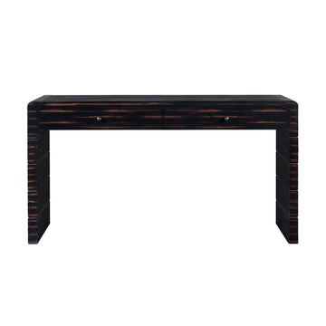 Clihome Curved Console Table with Storage, Wooden Entryway Table with 2 Drawers, Farmhouse Rustic Console Tables for Entryway, Hallway, Living Room, Distressed Black
