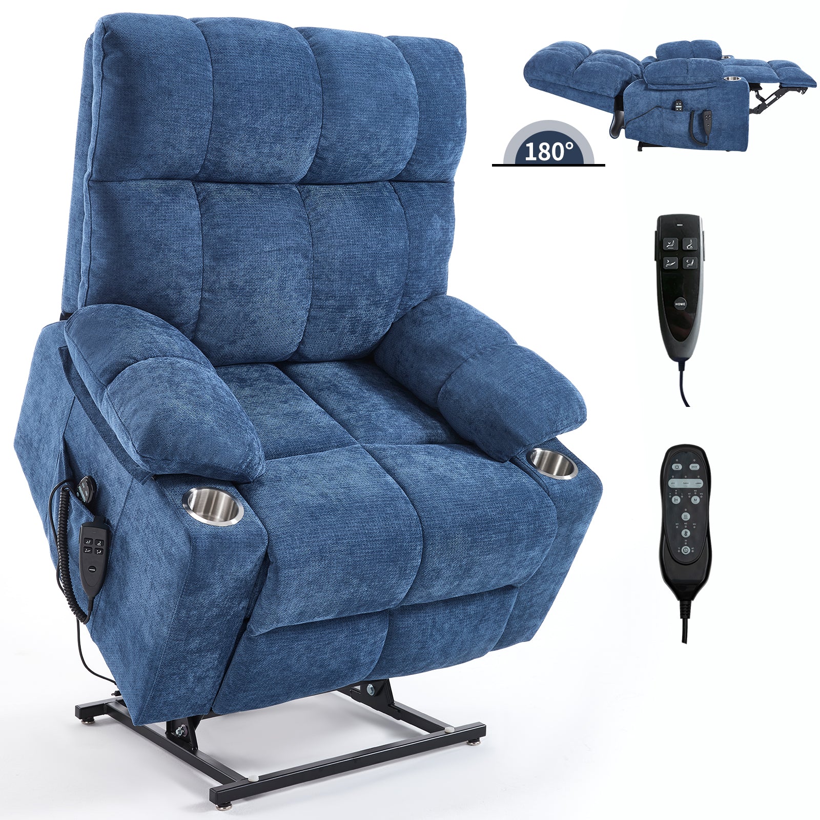 Blue/Grey Blue/Beige Dual Motor Infinite Position Up to 350 LBS Chenille Power Lift Recliner Chair, Heavy Duty Motion Mechanism with 8-Point Vibration Massage and Lumbar Heating, Dual Cup Holders