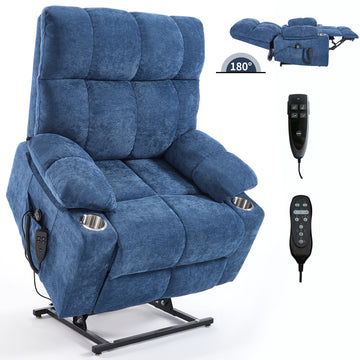 Blue/Grey Blue/Beige Dual Motor Infinite Position Up to 350 LBS Chenille Power Lift Recliner Chair, Heavy Duty Motion Mechanism with 8-Point Vibration Massage and Lumbar Heating, Dual Cup Holders