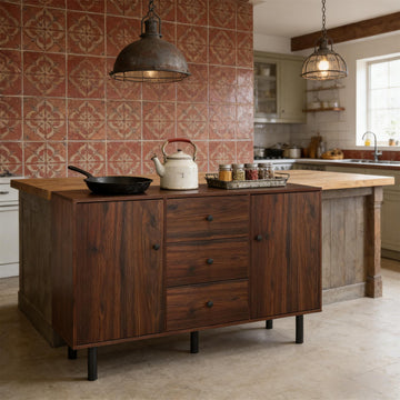 Accent Cabinet Console Storage Cabinet with 2 Cabinets 3 Drawers, Rustic Brown