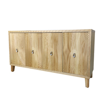 Vintage 4 Door Storage Cabinet, Carved Scatter Pattern Dining Sideboard, Large Buffet with Adjustable Shelves, Multifunctional Accent Cabinet Living Room Console Cabinet (Natural)
