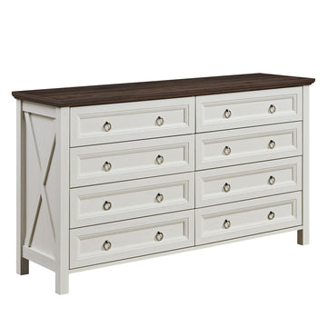 Farmhouse 8 Drawers Dresser Chests, Wood Rustic Tall Chest of Drawers, Dressers Organizer