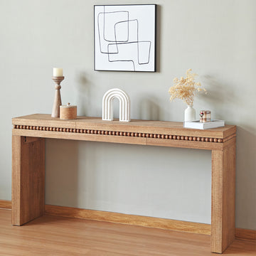 Convenience Concepts Natural Wood Console Table/Desk with Real Wood Beads Decoration