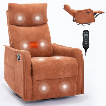 Heat Massage Manual Recliner Chair with Rocker and Swivel in Fabric for Living Room, Orange/Blue