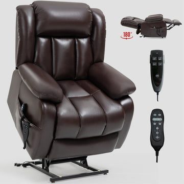 Clihome Dual Motor Infinite Position Up to 350 LBS Electric Medium size Brown Power Lift Recliner Chair with 8 Point Vibration Massage and Lumbar Heating