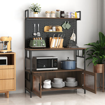 Kitchen Bakers Rack with Door, Microwave Oven Stand, Utility Storage Shelf, Durable Kitchen Organizer for Small Spaces