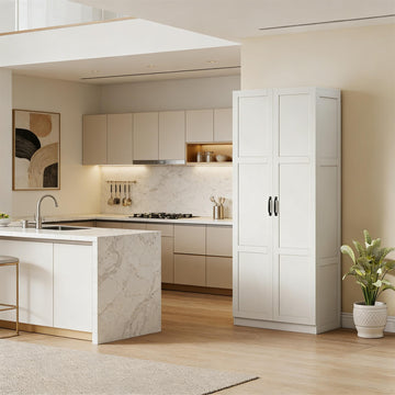 Modern Freestanding Kitchen Pantry Cabinet White Storage Cabinet with Adjustable Shelves