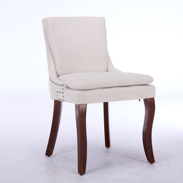 Modern Dining Chairs Set of 2,Double-layer Cushioned Chenille fabric Upholstered Accent Side Leisure Chairs with Mid Back and Curved Solid Wood Legs for Living Room/Dining Room-Gray/Beige