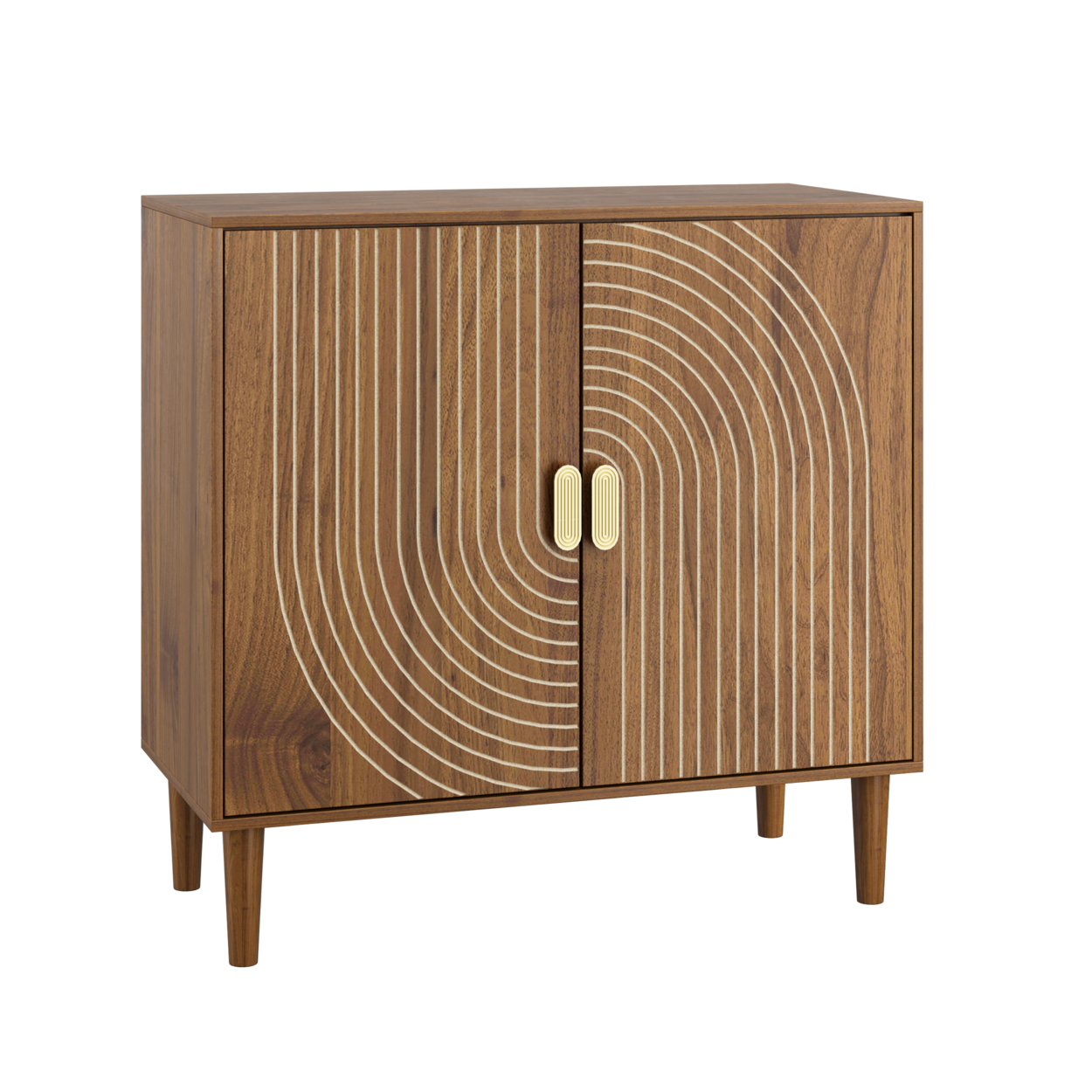 Walnut Wood Buffet Cabinet with Line Groove Design,Sideboard Buffet Cabinet With Storage,Multifunctional Accent Cabinet for Living Room,Entryway,Hallway,Office,Kitchen