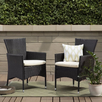 Outdoor Brown Wicker Dining Chair – All-Weather PE Rattan Patio Chair with Waterproof Cushion