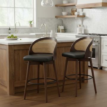 Indoor Wood Barstool, Walnut Finished with Beige upholstery, Set of 2