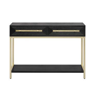 Clihome Entryway Table, Console Table with Two Drawers, Retro Hallway Table with Striking Geometric Design for Entryway and Living Room (Black)