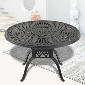 Clihome 47.24-inch Cast Aluminum Patio Dining Table With Black Frame and Umbrella Hole