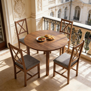 Farmhouse Dining Chairs Set of 4- Rustic Kitchen Chairs with Grey Linen Upholstered