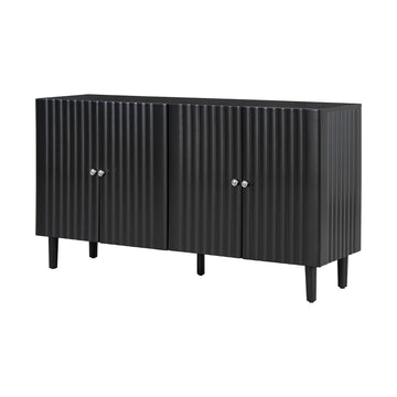 Elegant Four-Door Sideboard with Wavy Pattern Doors, Cylindrical Legs, and Sleek Metal Handles, Adjustable, Suitable for Study, Entryway and Living Room