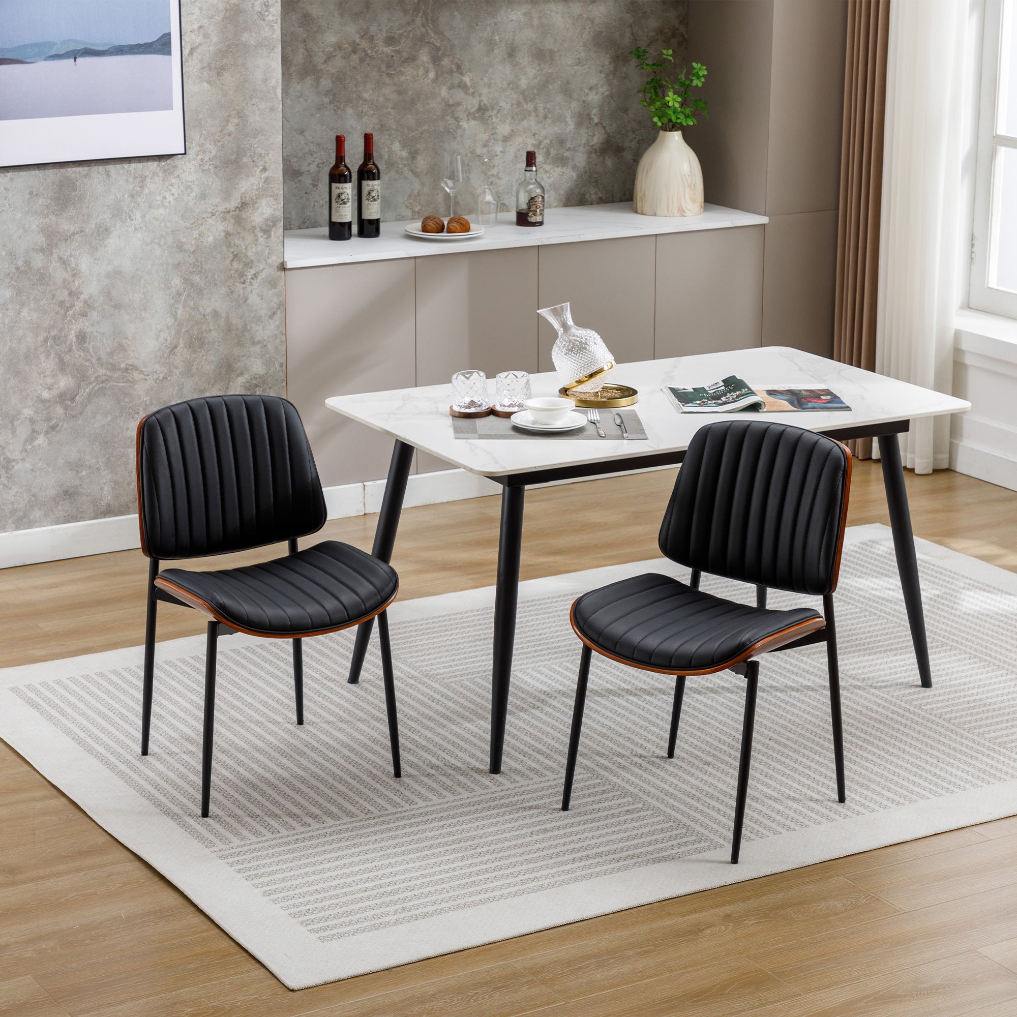 Faux Leather Mid Century Dining Chairs Black Dining Chairs Set Of