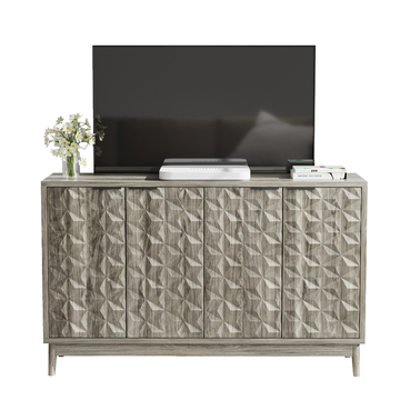 Modern Style Buffet Cabinet,Sideboard Buffet Cabinet With Storage,Storage Cabinet with 4 Diamond-shaped relief Doors For Living Room,Dining Room,Entryway,Hallway,Kitchen,Grey/Brown/Orange