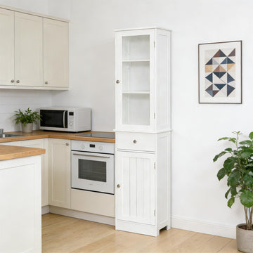Slim Tall Storage Cabinet Compact Organizer, 67.5"H Freestanding Cabinet with Open Shelves & Drawer