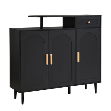 Clihome Elegant Shoe Storage Cabinet with Arched Doors and Drawer, Cream Style Storage Sideboard with Adjustable Shelves and Solid Wood Legs for Entryway, Living Room, Black