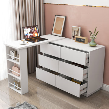 L Shaped Computer Desk with Drawers, Modern Corner Home Office Desk with Reversible Storage Cabinet, Long Study Writing Desk Workstation for Home Office