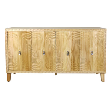 Vintage 4 Door Storage Cabinet, Carved Scatter Pattern Dining Sideboard, Large Buffet with Adjustable Shelves, Multifunctional Accent Cabinet Living Room Console Cabinet (Natural)
