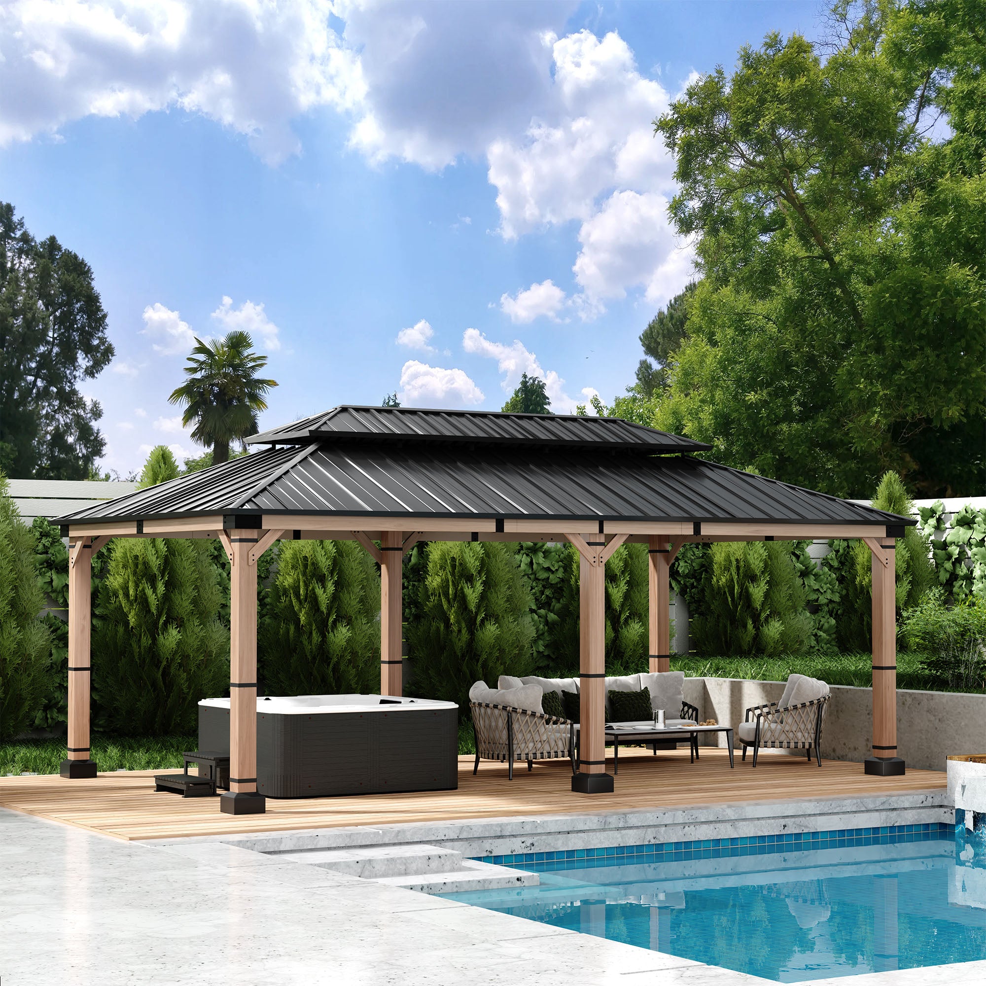 12 ft. x 20 ft. Outdoor Cedar Wood Frame Patio Gazebo