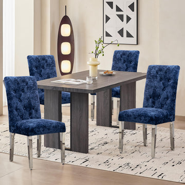 Set of 2 Modern Dining Chairs with Plush Velvet Upholstery, Sturdy Stainless Steel Legs & S-Shaped Springs - Ergonomic Support for Dining Room, Kitchen, Office