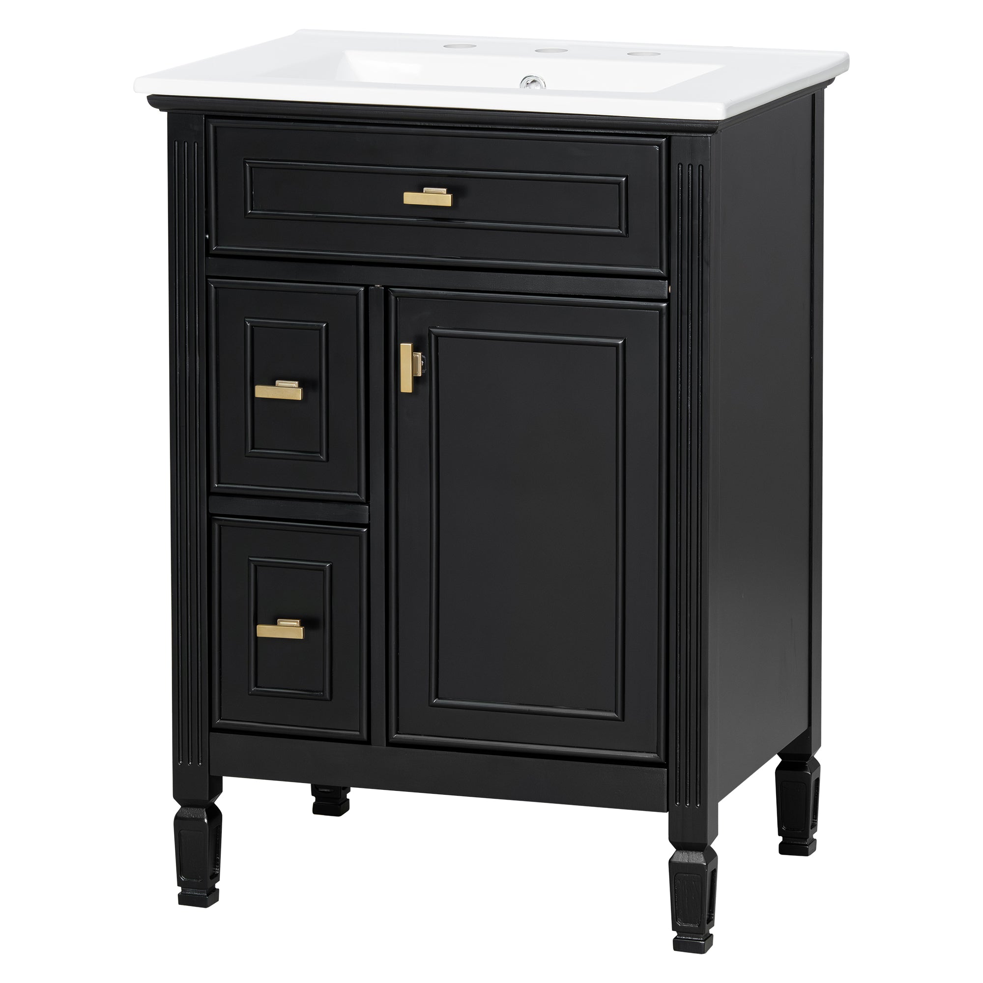 24-Inch Bathroom Vanity with Sink, Solid Wood and MDF Cabinet with One Flip Drawer,Freestanding Black Vanity for Bathroom Storage