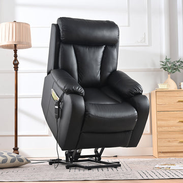 Electric Power Lift Recliner Chair for Elderly, PU Recliner Chair for Seniors, Home Theater Seating,Living Room Chair,Remote Control (Black PU)