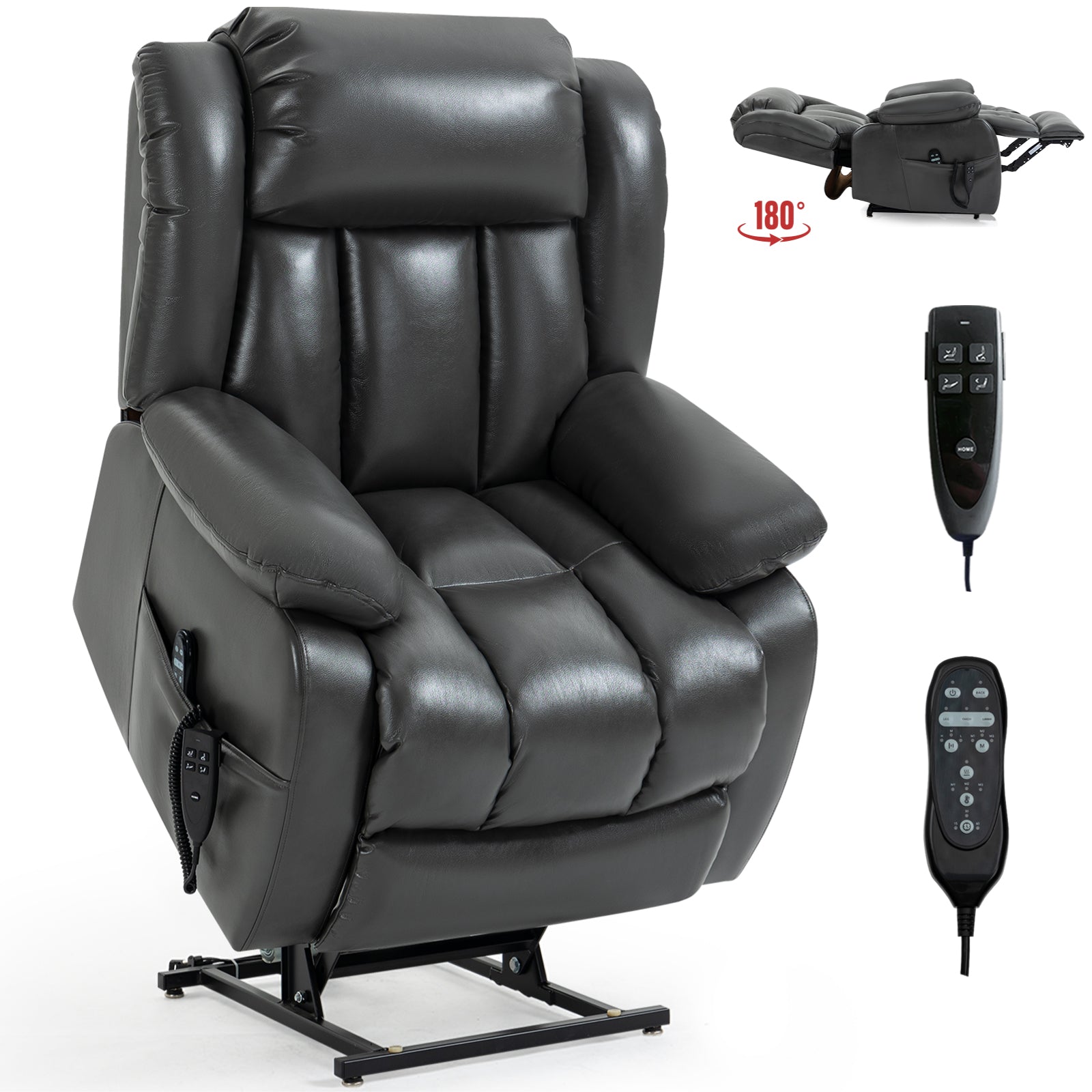 Dual Motor Infinite Position Up to 350 LBS Electric Medium size Grey Power Lift Recliner Chair with 8-Point Vibration Massage and Lumbar Heating