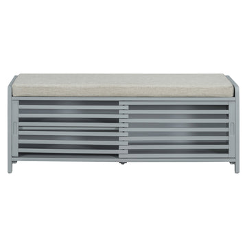 Clihome Shoe Bench with Storage and Cushion, Distressed Shutter Storage Bench with Retro Charm for Living Room, Entryway (Grey)