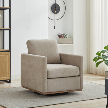 Square Swivel Accent Chair, Chenille Upholstered Leisure Chair, 360¡ã Rotation Comfy Armchair, Taupe