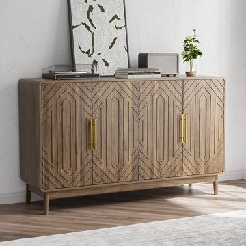 Sideboard Buffet Cabinet With Storage ,Carved 4 Door Sideboard,Multifunctional Accent Cabinet With Adjustable Layer Board For Living Room, Entryway, Hallway, Office, Kitchen and Dining Room