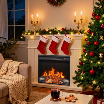 23 Inch Electric Fireplace Insert, Ultra Thin Heater With Log Set and Realistic Flame, Remote Control With Timer, Overheating Protection