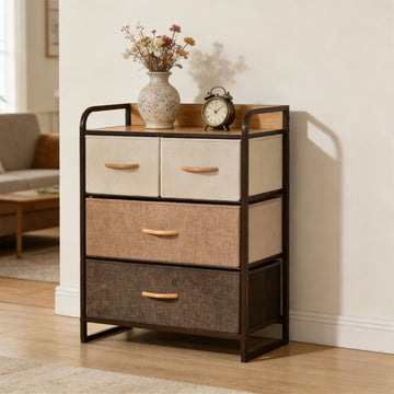 Freestanding Storage Vanity with 4 Drawers Maple Wood Storage Tower for Entryway, Living Room