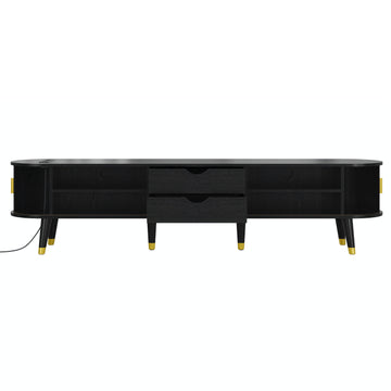 Wooden Oval Fluted TV Stand with Charging Station for TV up to 80