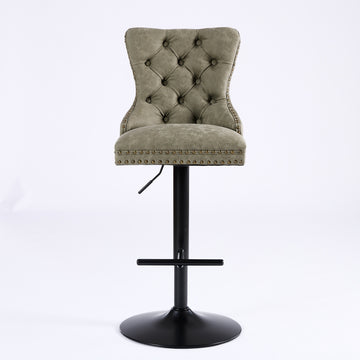 Aged and Retro PU Swivel Barstools Adjusatble Seat Height from 26-33 Inch, Modern Bar Stools with Backs Comfortable Tufted for Home Pub and Kitchen Island